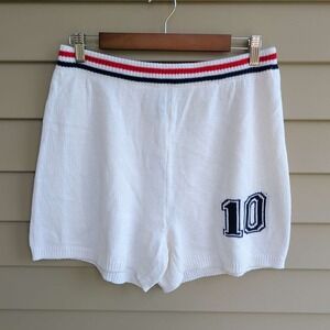 Runway 7 Knit Shorts Mens XL White Varsity Number 10 Striped Waistband NWT